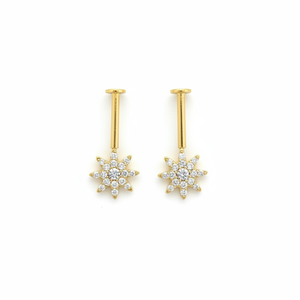 92.5 Silver Star Shaped Bugadi | (pair) Trendy Elegant Design | Jewellery