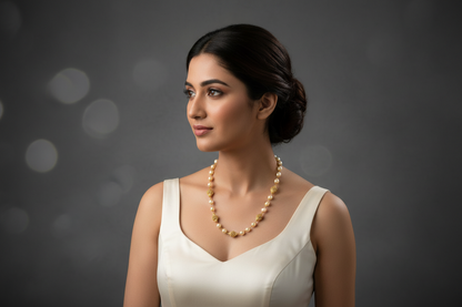 Silver pearls gold plated nakshi mala 21 inches