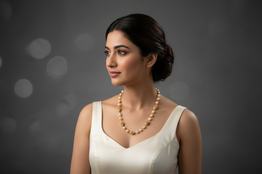 Silver pearls gold plated nakshi mala 21 inches