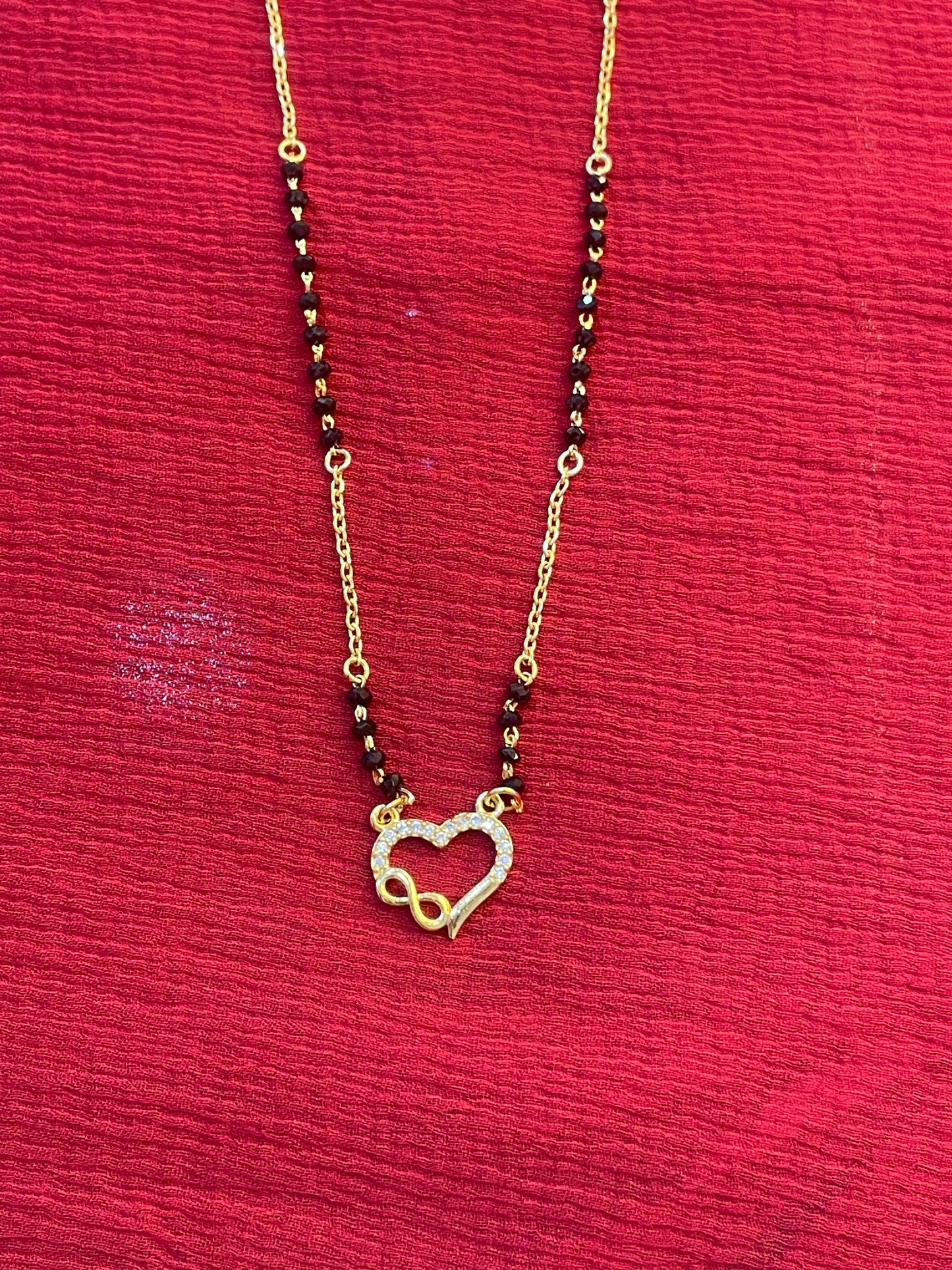 92.5 Silver Gold Plated Heart black beads chain - 19.5 inches