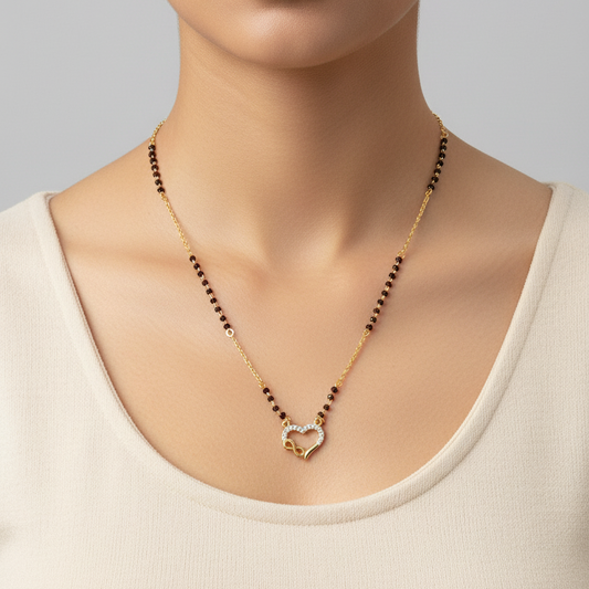 92.5 Silver Gold Plated Heart black beads chain - 19.5 inches