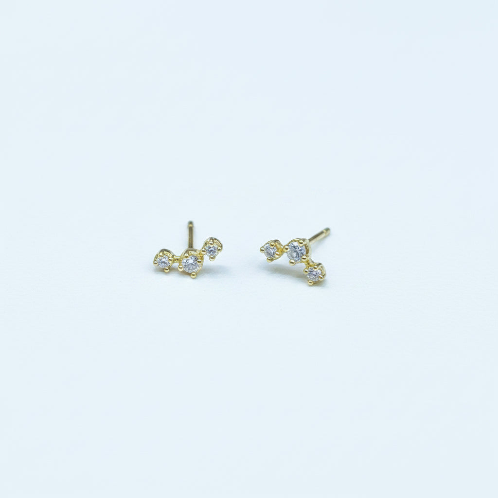 925 Silver Gold Plated 3 Stone Second Studs