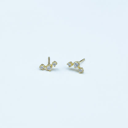 925 Silver Gold Plated 3 Stone Second Studs