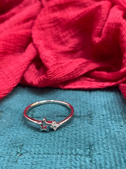 92.5 Silver Dual Star Ring - Size 16