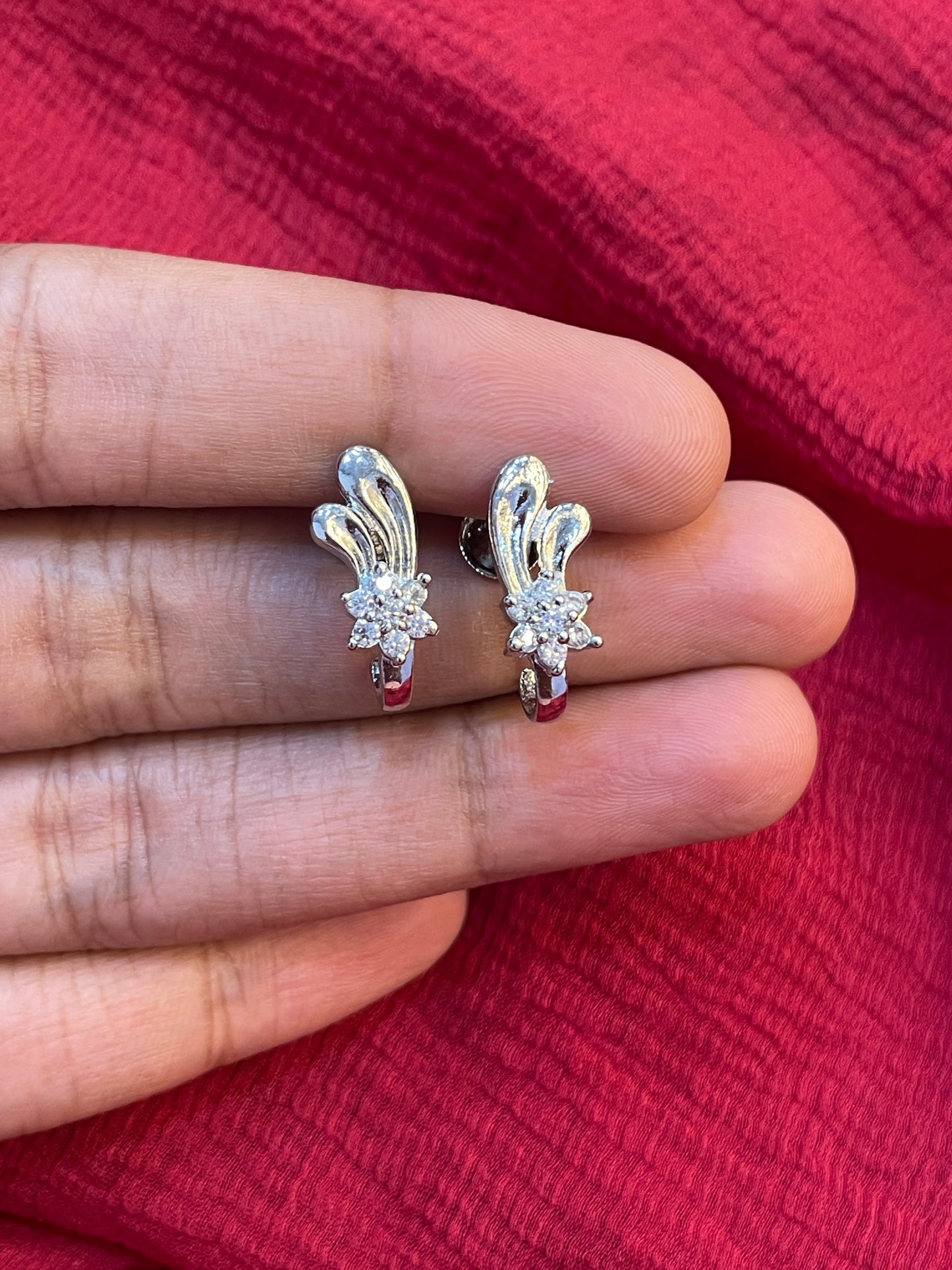 92.5 Silver CZ Flower Earrings for Women | Stylish Floral Cubic Zirconia Design | Elegant Jewellery
