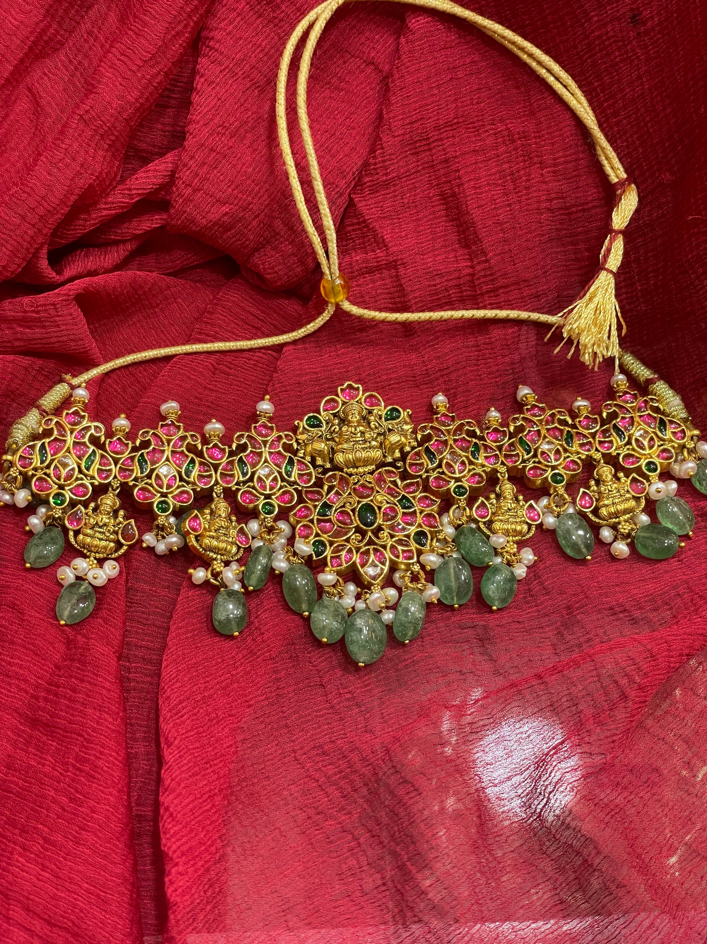 92.5 Silver Gold Plated Lakshmi Devi Design Necklace for Women – Traditional Temple Style