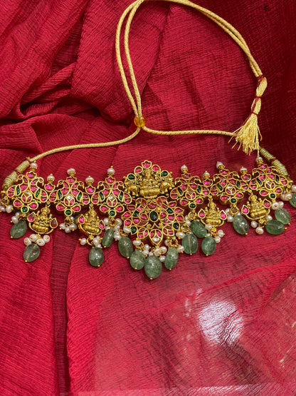92.5 Silver Gold Plated Lakshmi Devi Design Necklace for Women – Traditional Temple Style