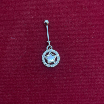 92.5 Sterling Silver Star in CZ Halo Circle Bugadi for Women | Mother-of-Pearl Star with Pavé CZ Frame | Helix Earring pair