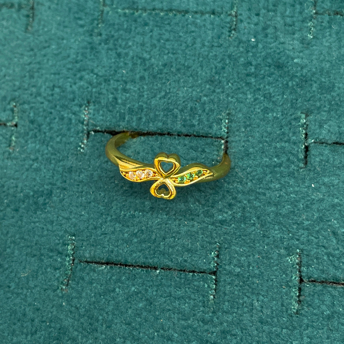 92.5 Silver Gold Plated CZ Heart Clover Ring for Women