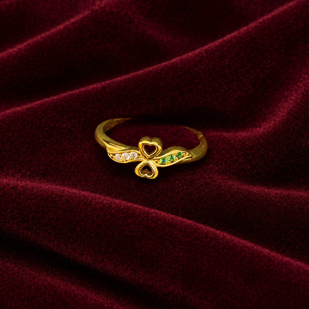 92.5 Silver Gold Plated CZ Heart Clover Ring for Women