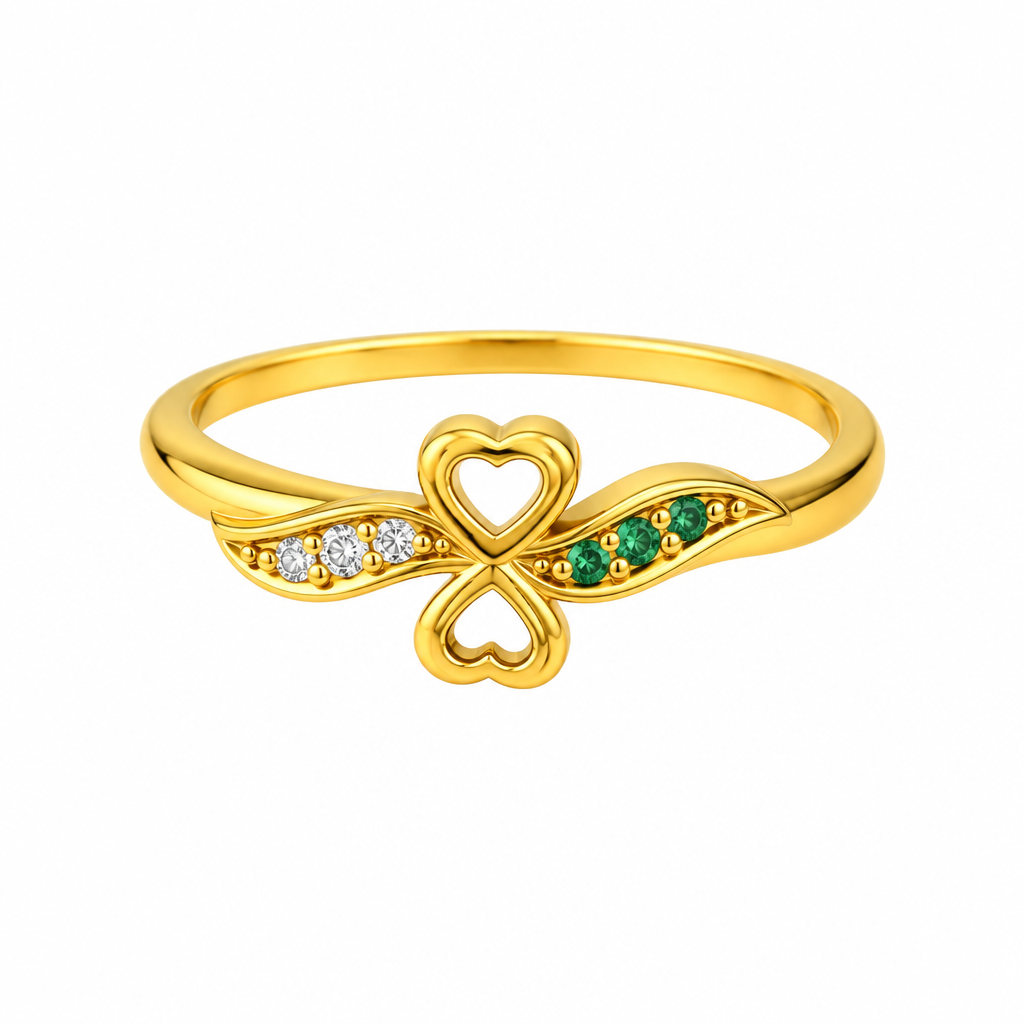 92.5 Silver Gold Plated CZ Heart Clover Ring for Women
