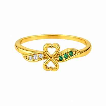 92.5 Silver Gold Plated CZ Heart Clover Ring for Women