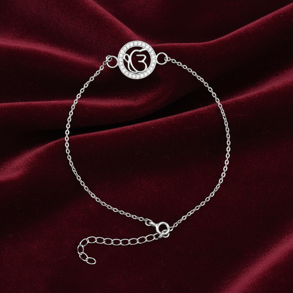 925 Sterling Silver Ik Onkar Rakhi | Stone-Studded Chain Rakhi for Raksha Bandhan