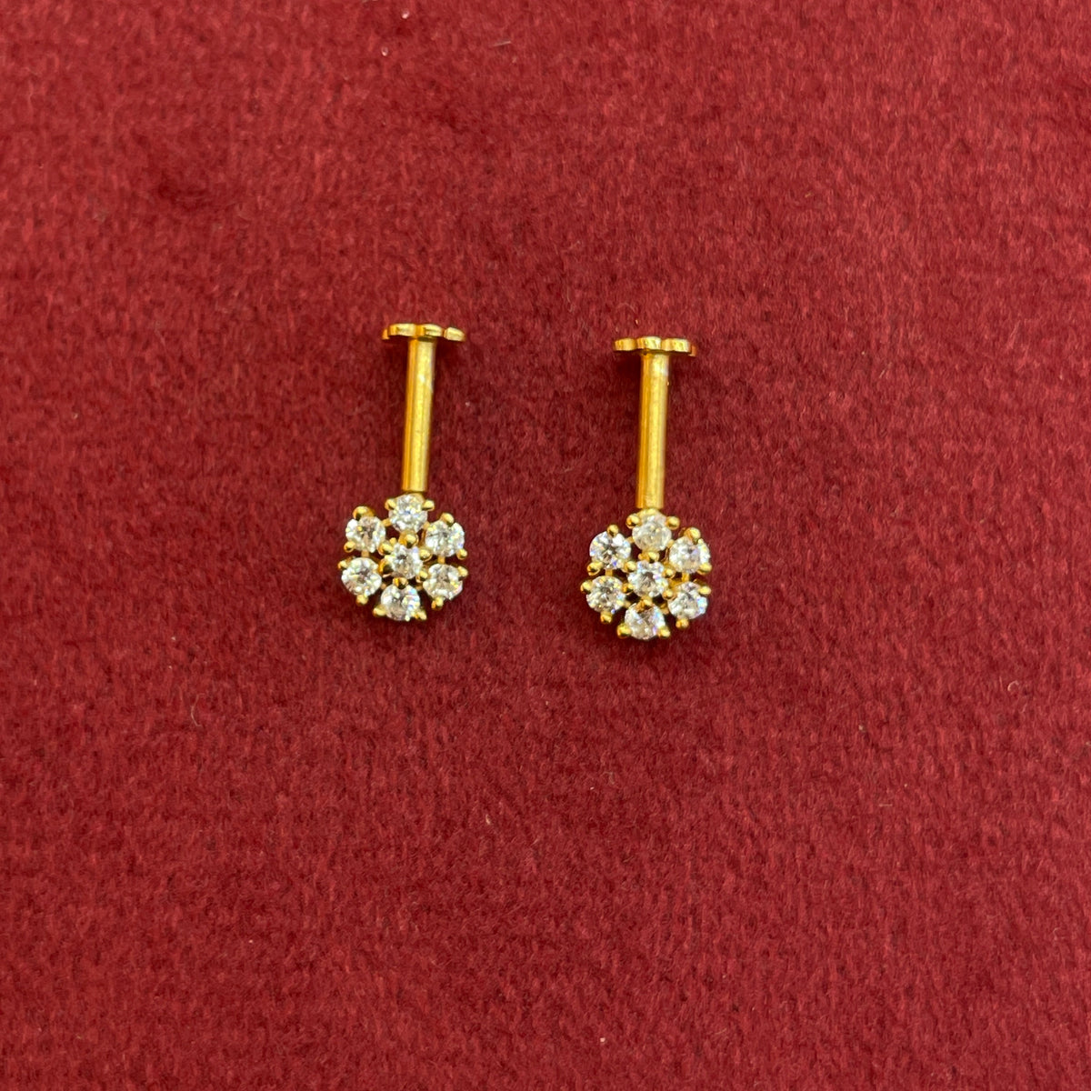 92.5 Silver Gold Plated White CZ Floral Bugadi Pair