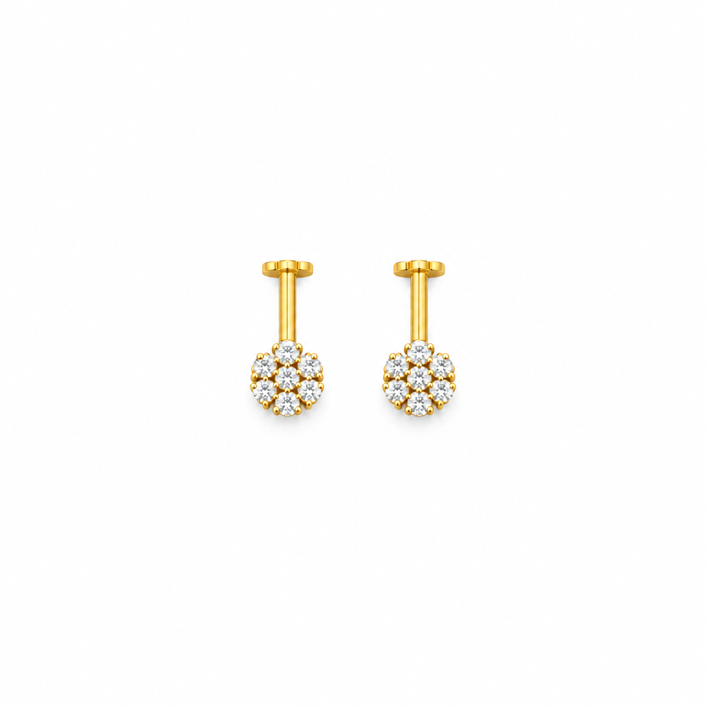 92.5 Silver Gold Plated White CZ Floral Bugadi Pair