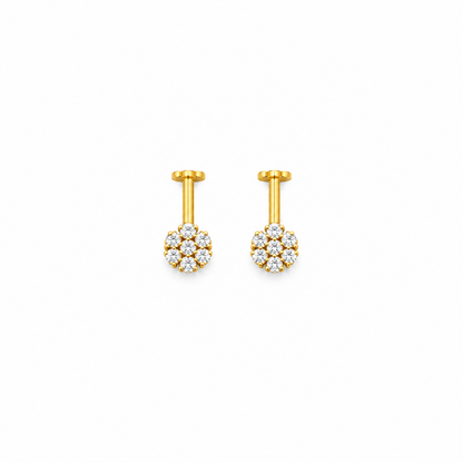 92.5 Silver Gold Plated White CZ Floral Bugadi Pair