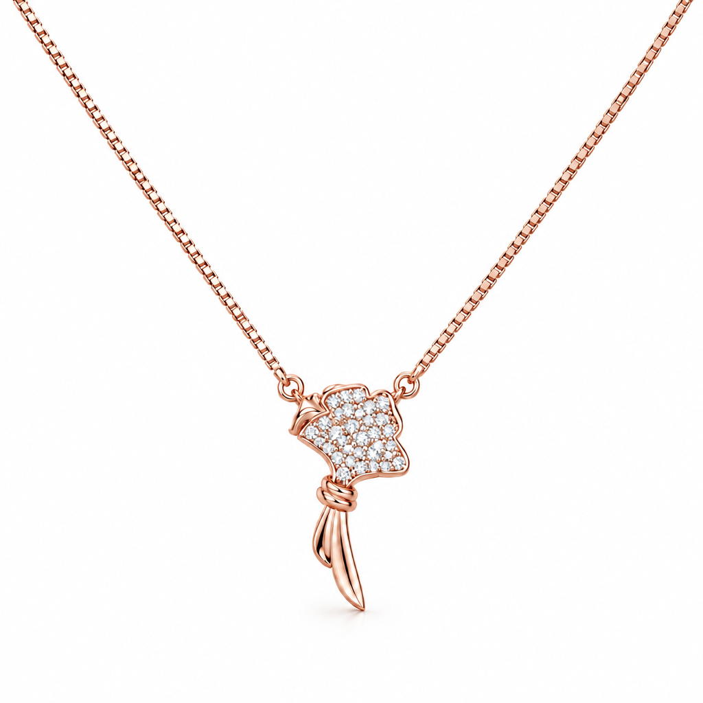 92.5 Silver Rose Gold Plated Pave CZ Flower Bouquet Pendant Necklace for Women