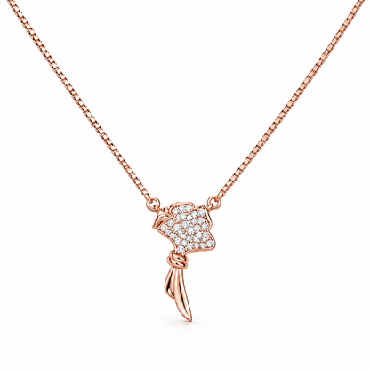 92.5 Silver Rose Gold Plated Pave CZ Flower Bouquet Pendant Necklace for Women