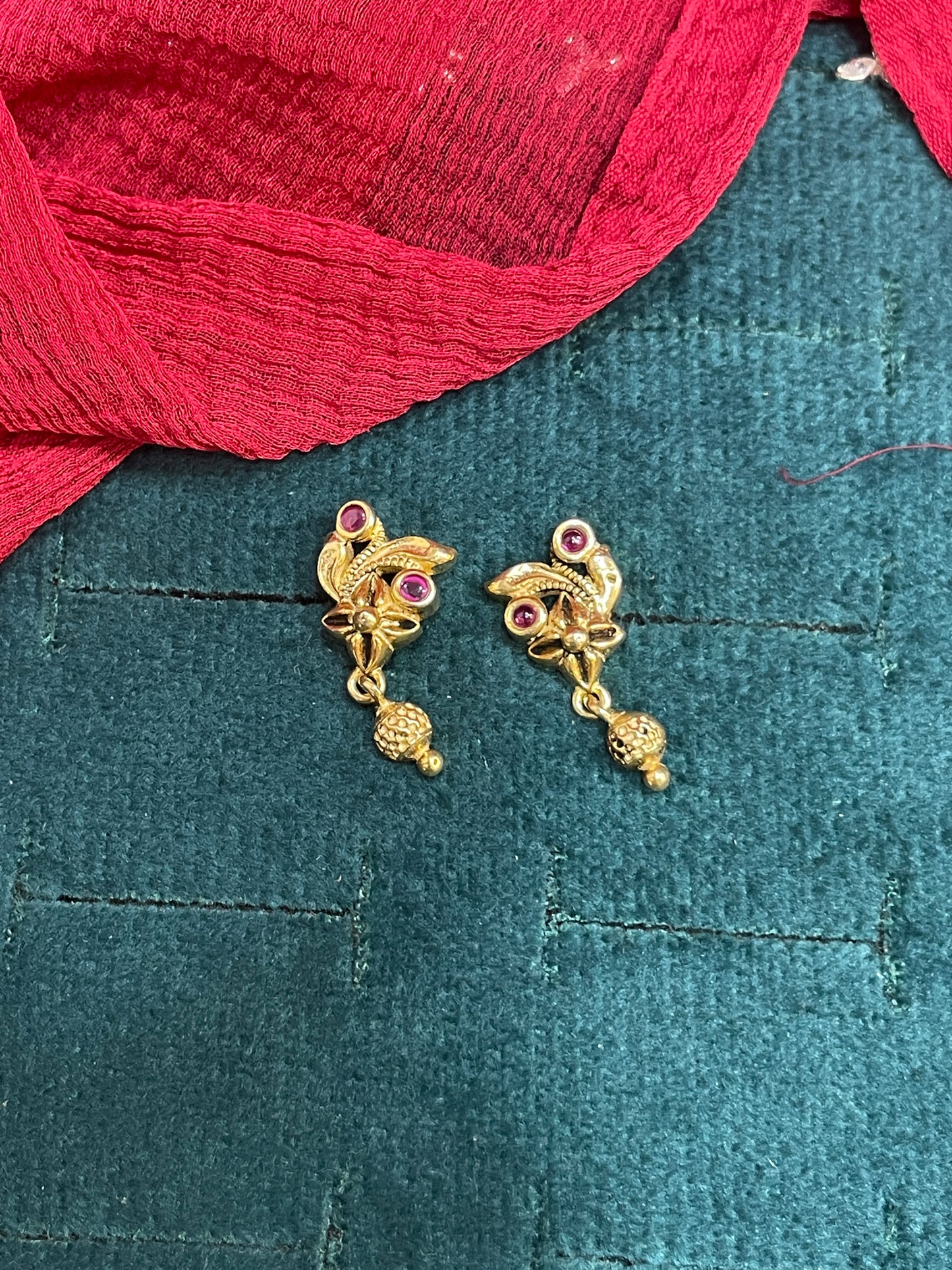 925 Silver Gold Plated Nakshi Drops