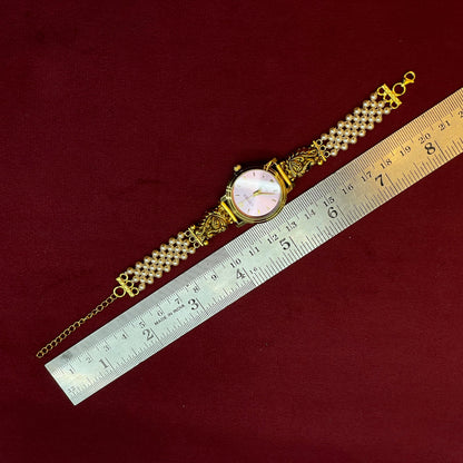92.5 Silver Gold Plated Nakshi Pearl Watch for Women