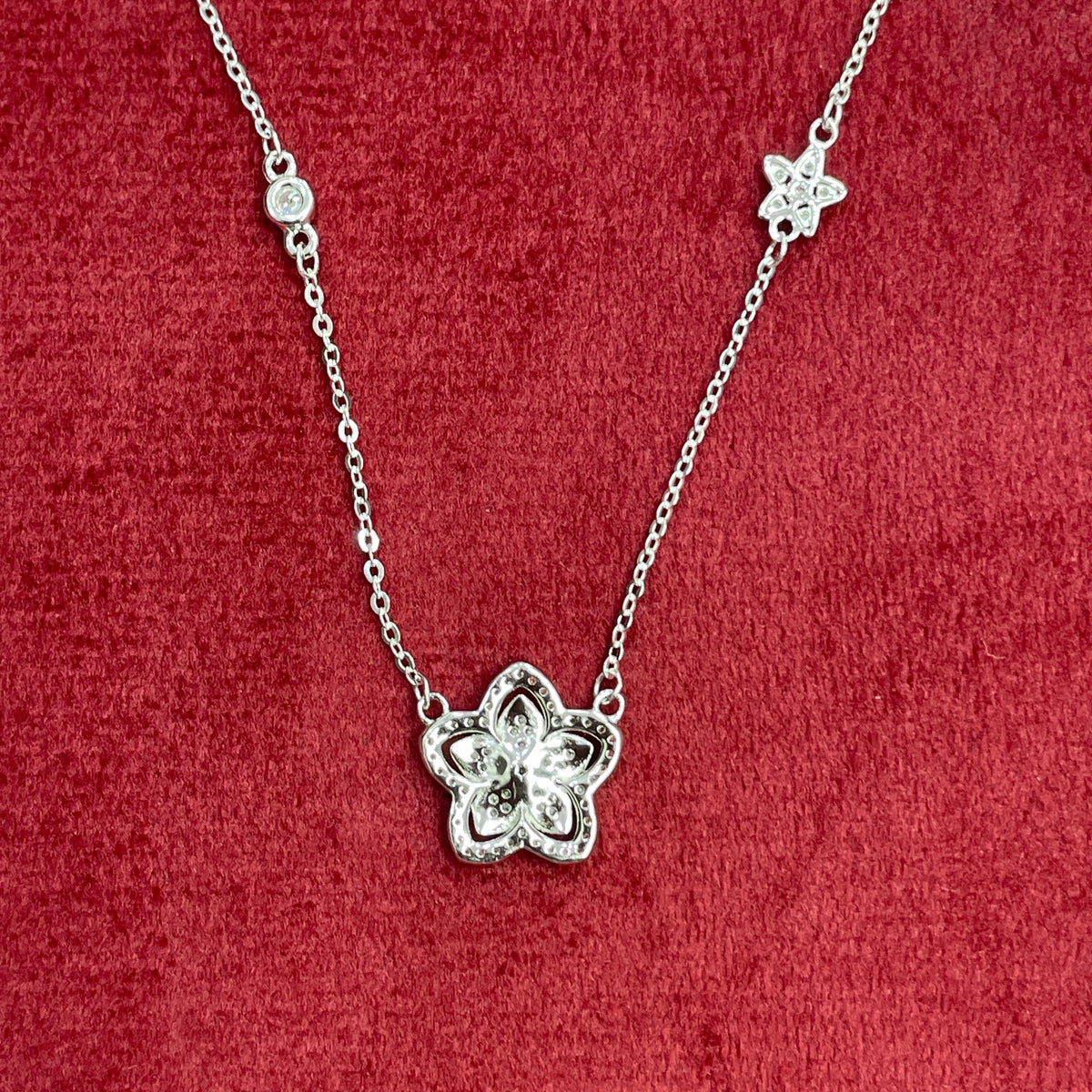 92.5 Silver Pave CZ Open Lotus Flower Pendant Necklace for Women