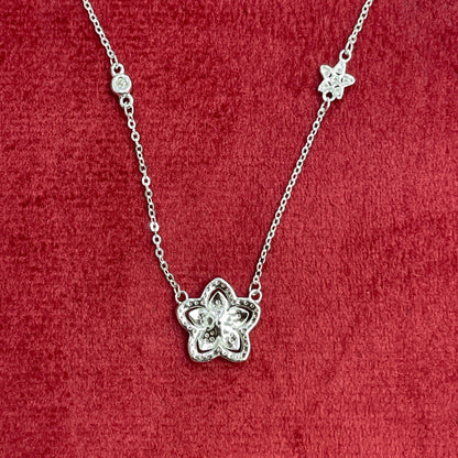 92.5 Silver Pave CZ Open Lotus Flower Pendant Necklace for Women