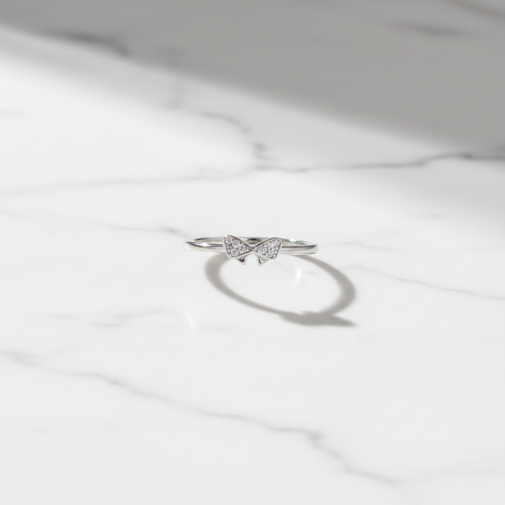 92.5 Sterling Silver Pave CZ Bow Knot Finger Ring for Women