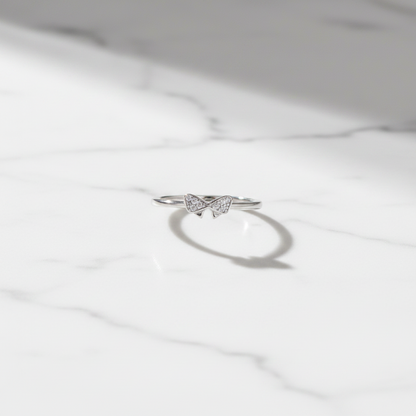 92.5 Sterling Silver Pave CZ Bow Knot Finger Ring for Women