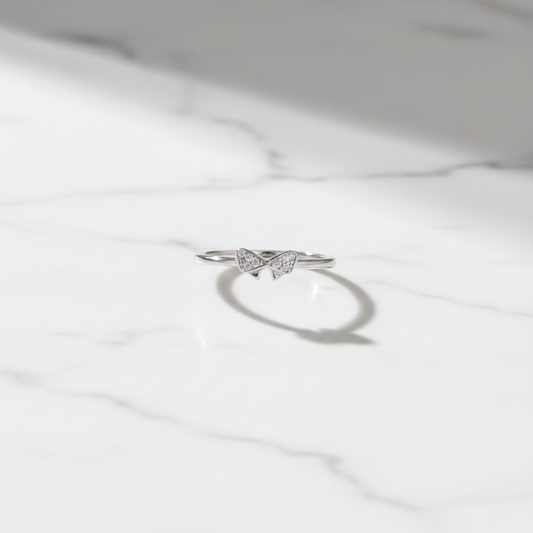 92.5 Sterling Silver Pave CZ Bow Knot Finger Ring for Women