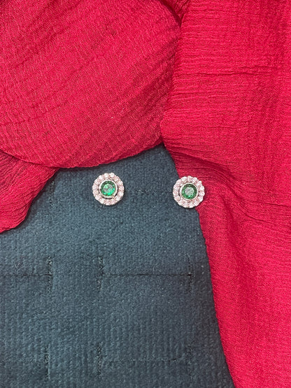 92.5 silver classy stylish round green stone earrings