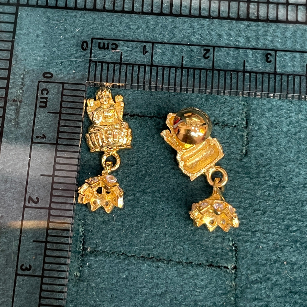 92.5 Sterling Silver Gold Plated Goddess Lakshmi Lotus Temple Jhumka Earrings for Women