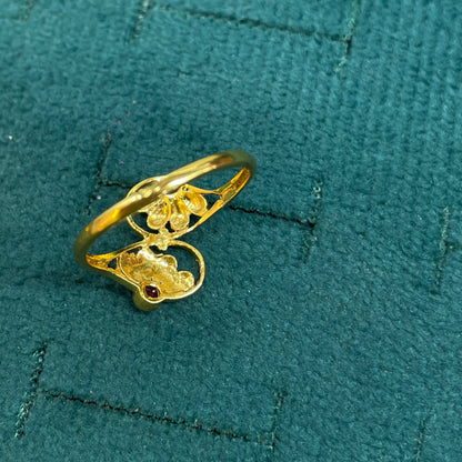 92.5 Silver Gold Plated Pink CZ Floral Ring for Women