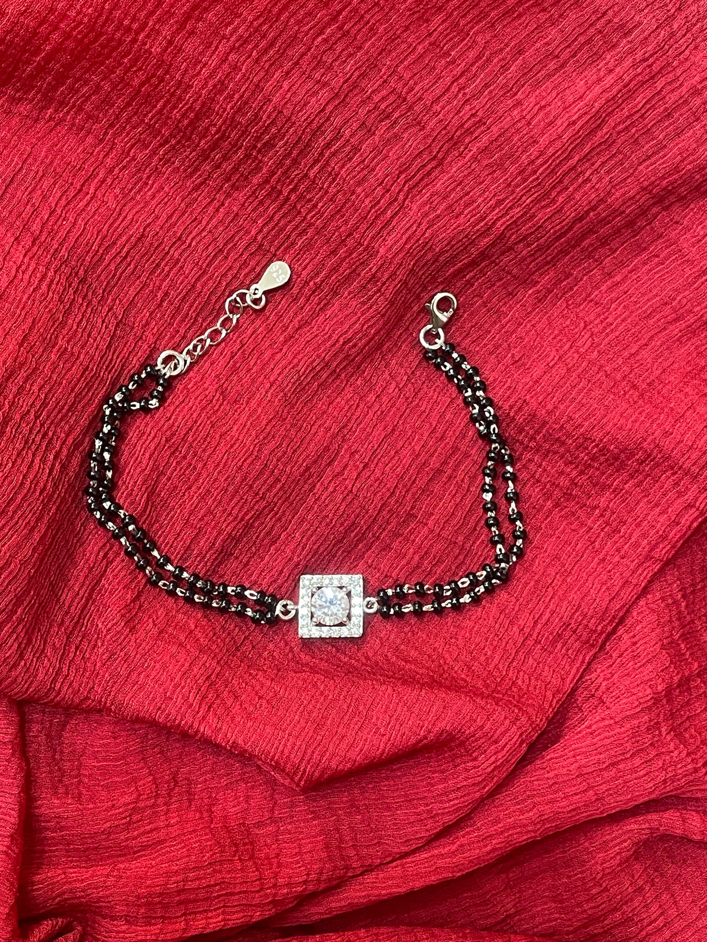 92.5 Silver Black Beads Bracelet for Women 8 Inches | Stylish Elegant Design | Everyday Wear Jewellery