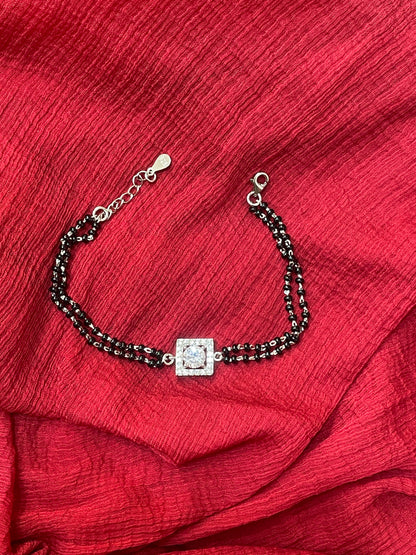 92.5 Silver Black Beads Bracelet for Women 8 Inches | Stylish Elegant Design | Everyday Wear Jewellery