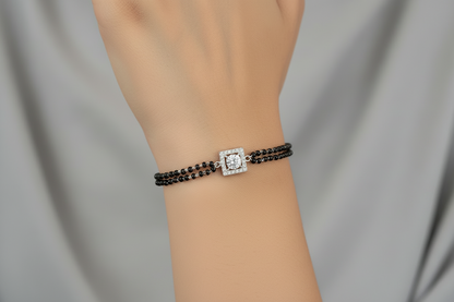 92.5 Silver Black Beads Bracelet for Women 8 Inches | Stylish Elegant Design | Everyday Wear Jewellery