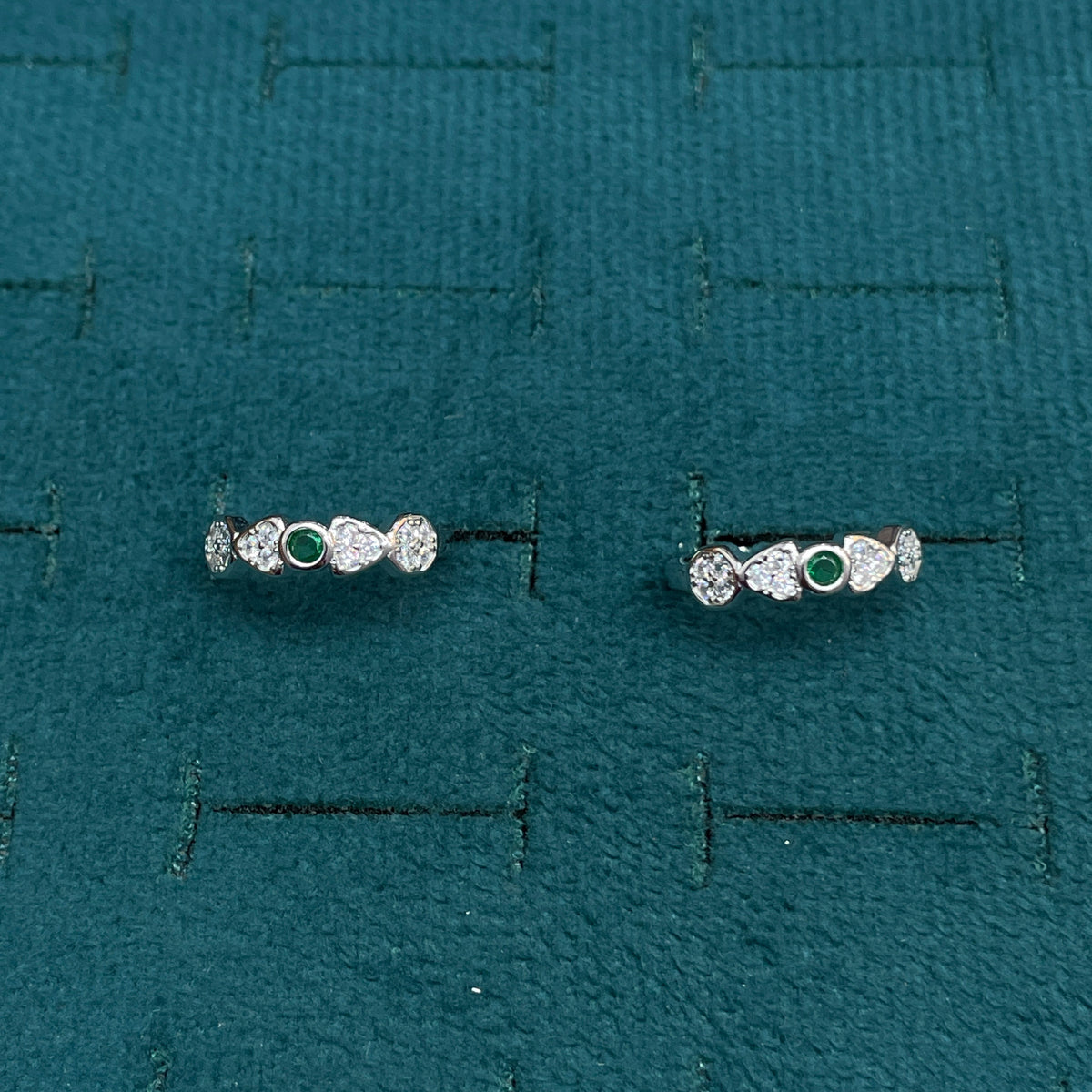 92.5 Sterling Silver Emerald Green & White CZ Five Stone Open Toe Rings for Women — Pair