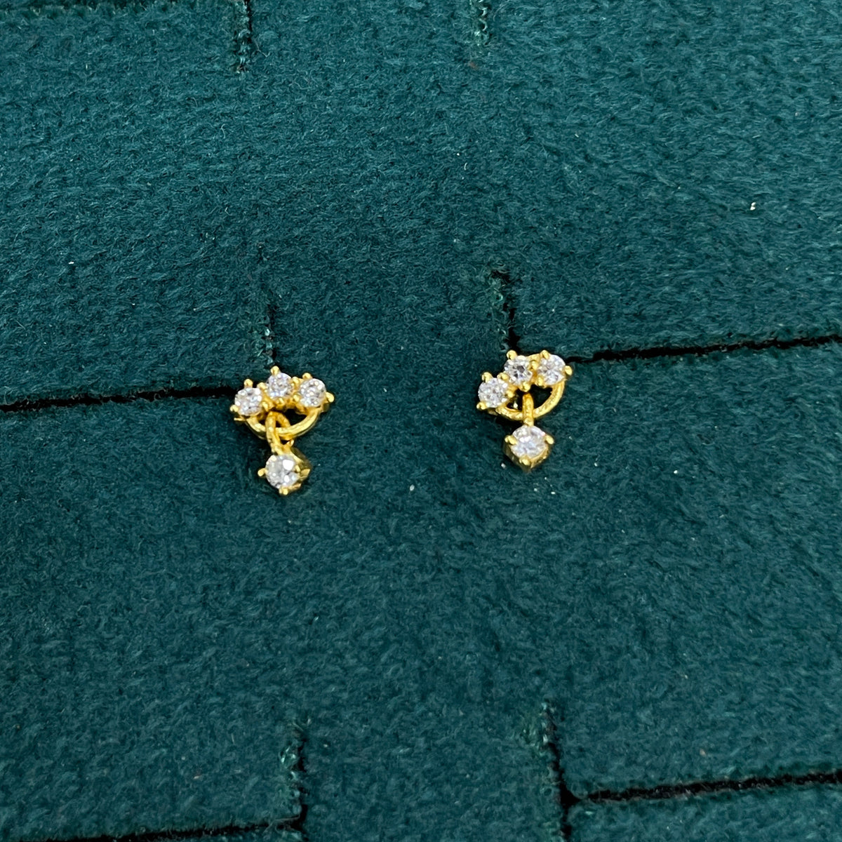 92.5 Sterling Silver Gold Plated CZ Trinity Cluster & Square Drop Studs