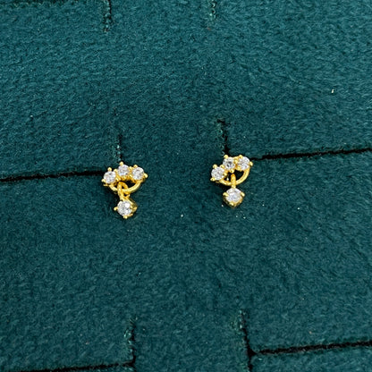 92.5 Sterling Silver Gold Plated CZ Trinity Cluster & Square Drop Studs
