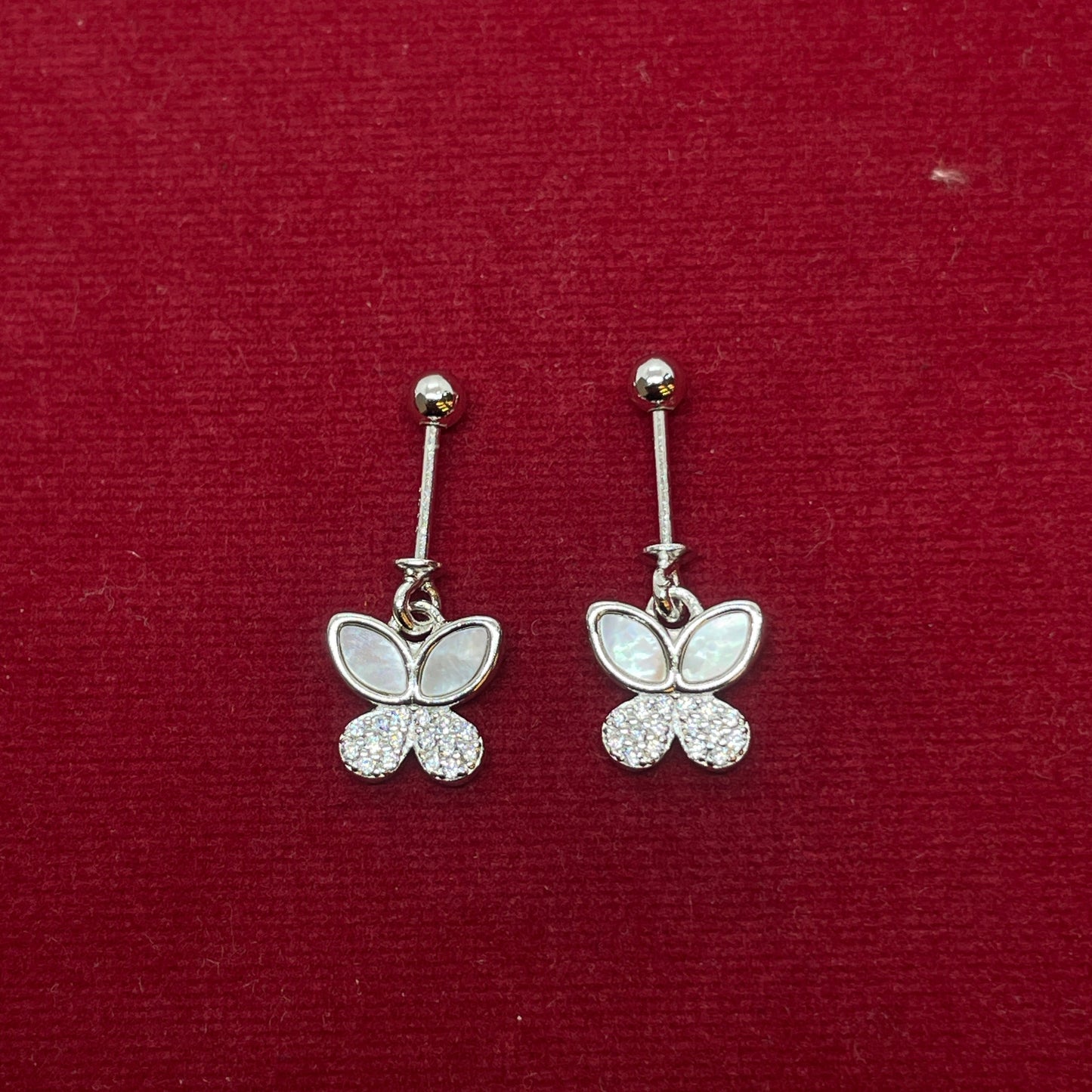 92.5 Sterling Silver Butterfly Bugadi for Women | Mother-of-Pearl Upper Wings & Pavé CZ Lower Wings | Helix Earring pair