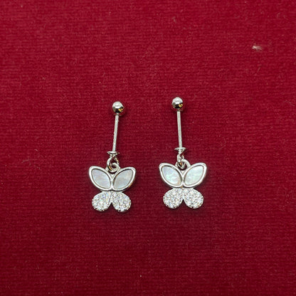 92.5 Sterling Silver Butterfly Bugadi for Women | Mother-of-Pearl Upper Wings & Pavé CZ Lower Wings | Helix Earring pair