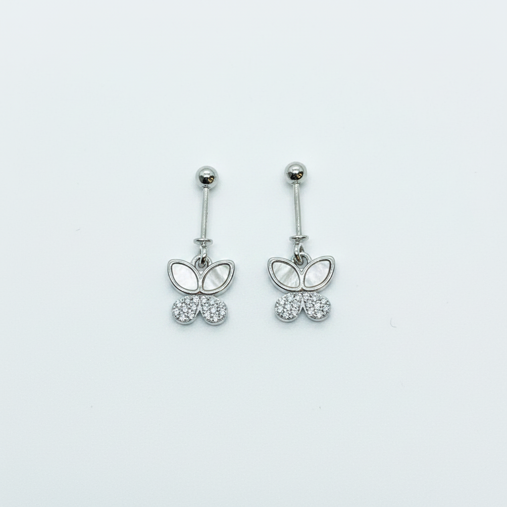92.5 Sterling Silver Butterfly Bugadi for Women | Mother-of-Pearl Upper Wings & Pavé CZ Lower Wings | Helix Earring pair