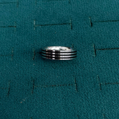 92.5 Silver Triple Black Stripe Band Ring for Men - Size 15