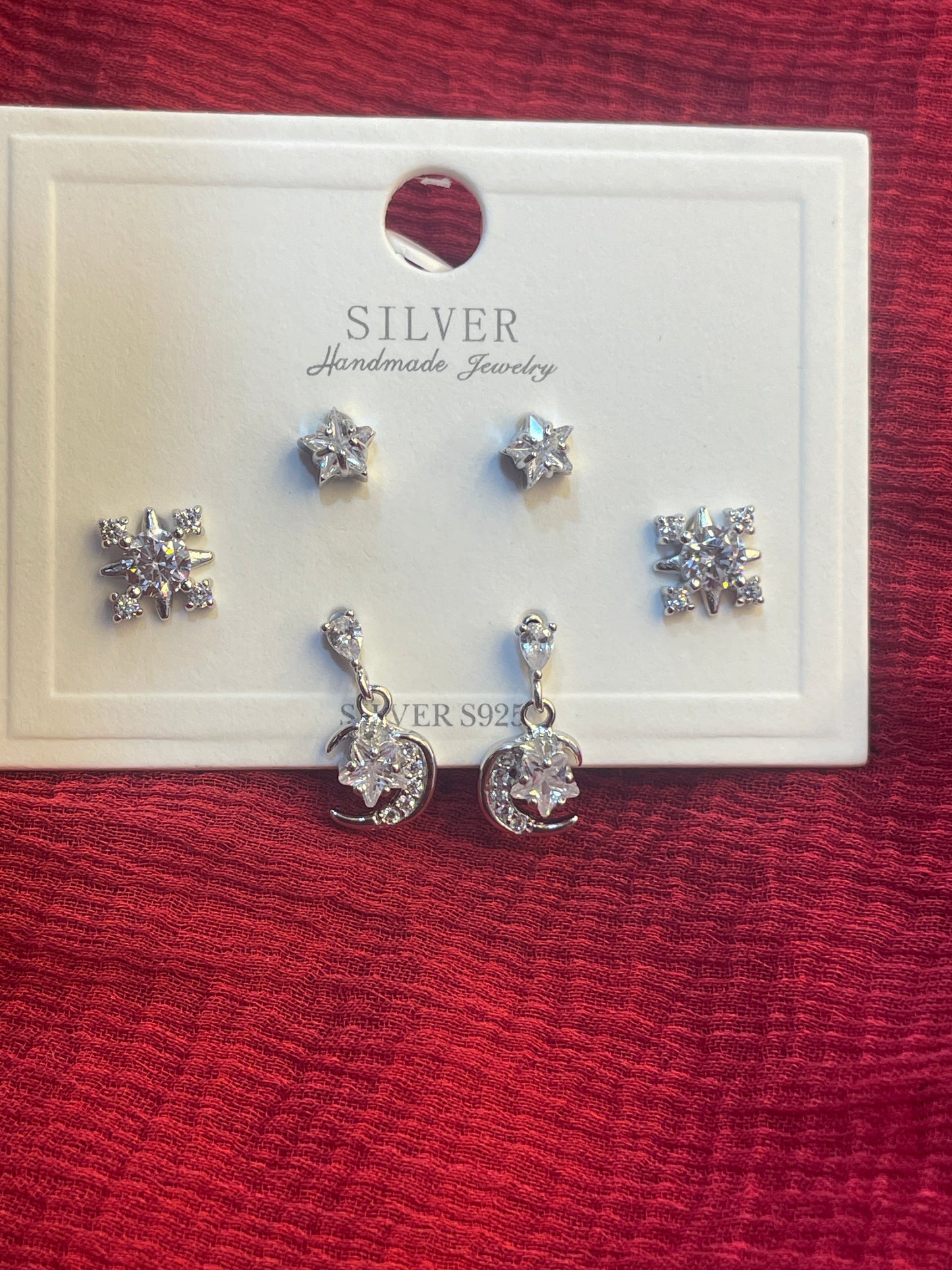 92.5 Silver Moon Earrings Stack for Women | Celestial Stud Set | Stylish Layered Jewellery