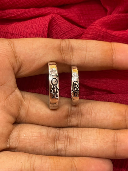 92.5 Silver Cute Couple Rings for Men Size 21 & Women Size 10 | Stylish Matching Love Design | Elegant Gift Jewellery