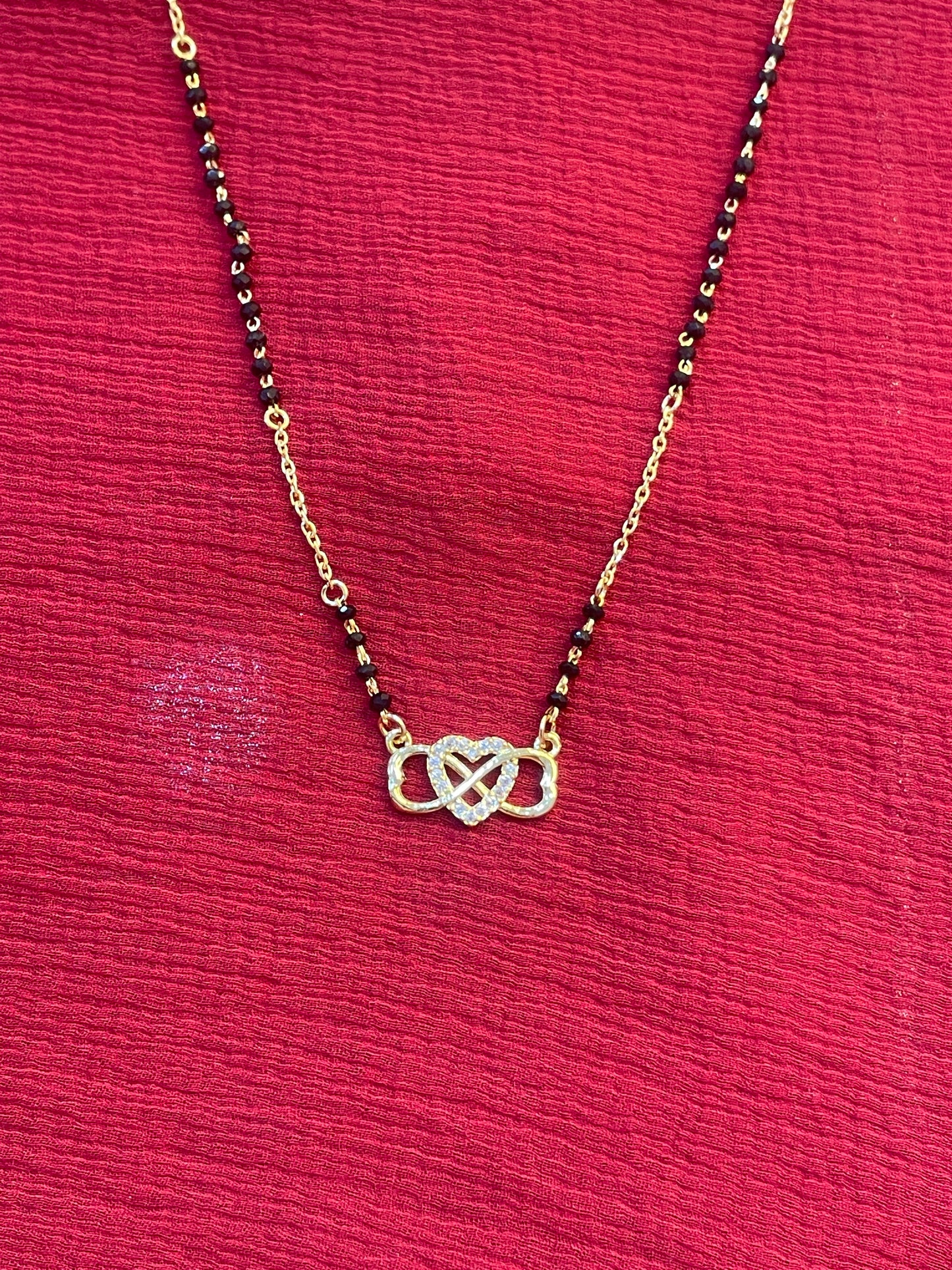 92.5 Silver Gold Plated Heart Infinty black beads chain - 19 inches