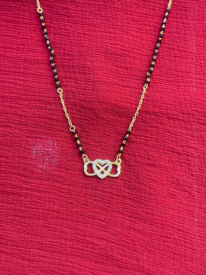 92.5 Silver Gold Plated Heart Infinty black beads chain - 19 inches