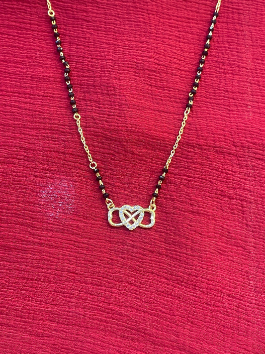 92.5 Silver Gold Plated Heart Infinty black beads chain - 19 inches