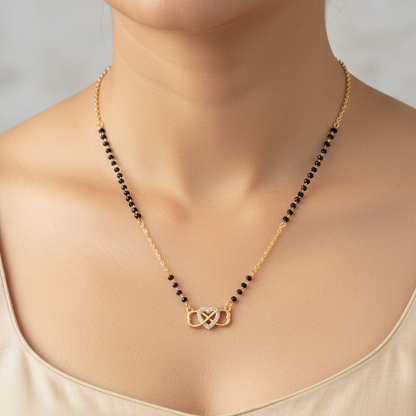 92.5 Silver Gold Plated Heart Infinty black beads chain - 19 inches