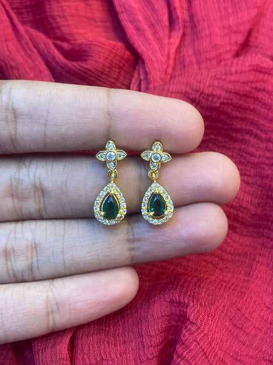92.5 Silver Gold Plated Green Stone Earrings for Women | Stylish Elegant Design | Premium Jewellery