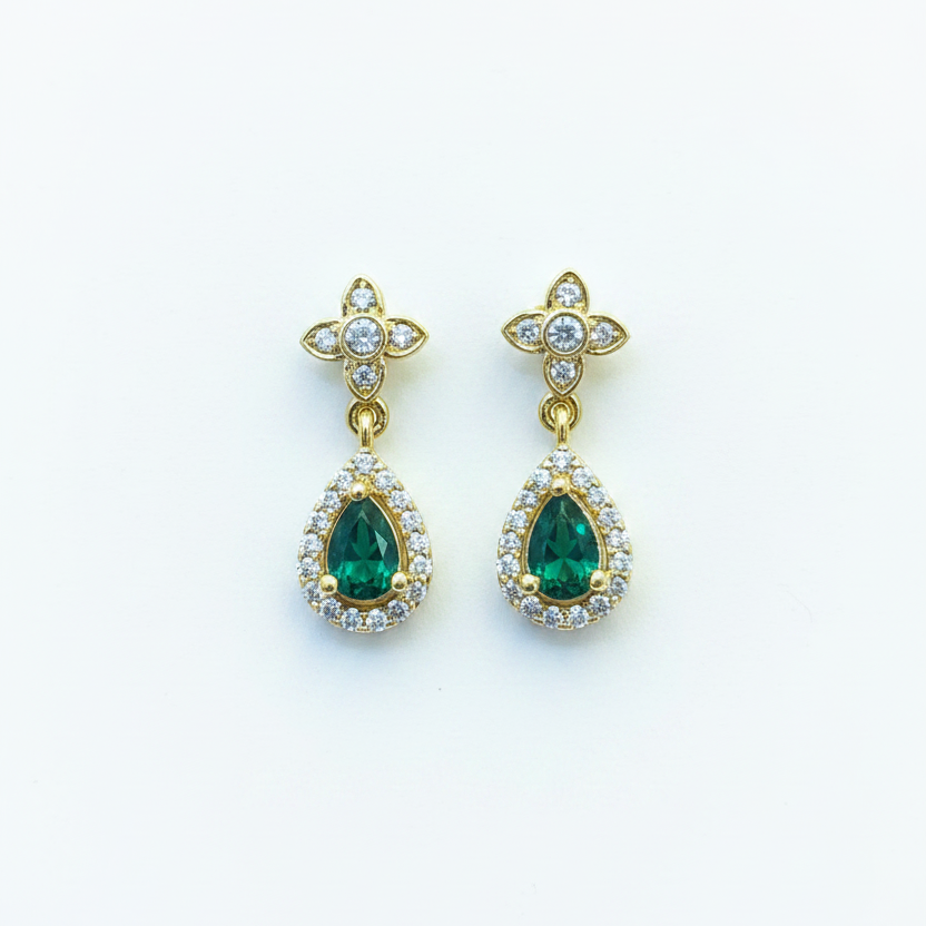 92.5 Silver Gold Plated Green Stone Earrings for Women | Stylish Elegant Design | Premium Jewellery pair